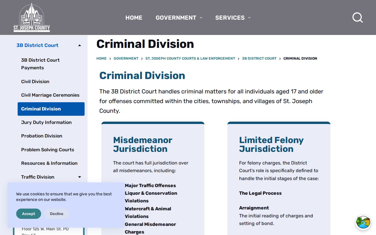 St. Joseph County bench warrant lookup information from the district court criminal division