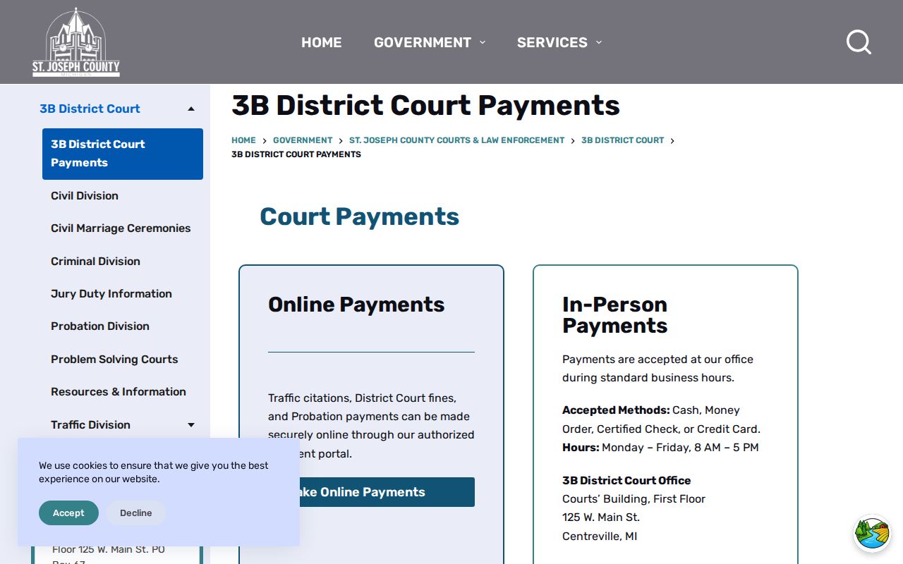 St. Joseph County traffic warrant payment information for 3B District Court