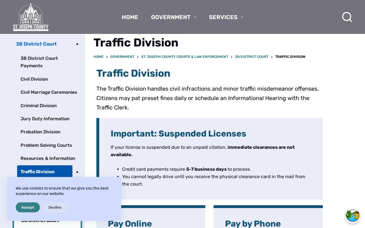 St. Joseph County traffic warrant information from the 3B District Court traffic division