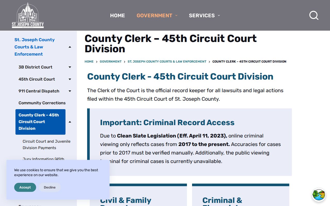 St. Joseph County arrest warrant lookup page for felony court files