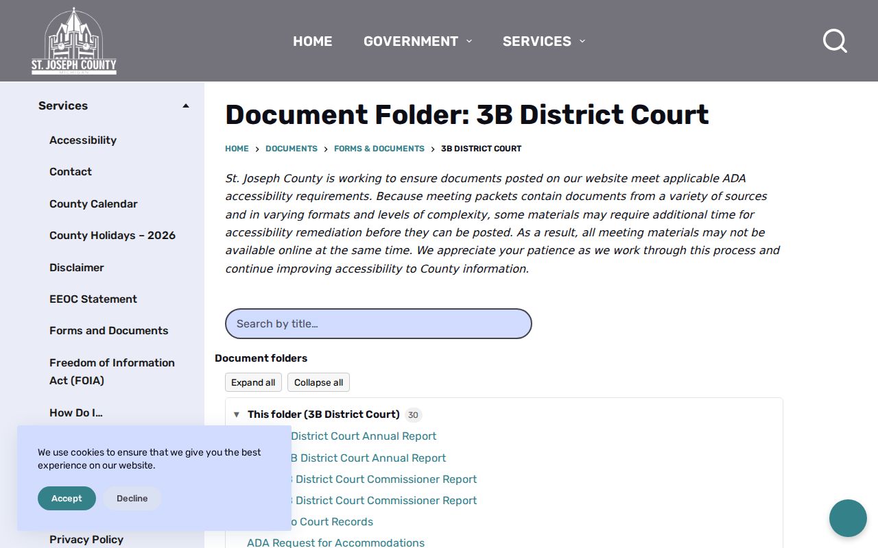St. Joseph County warrant search forms folder for 3B District Court records