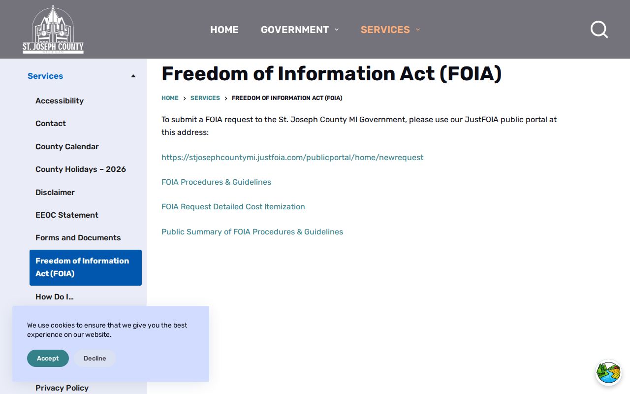 St. Joseph County warrant records county FOIA request page